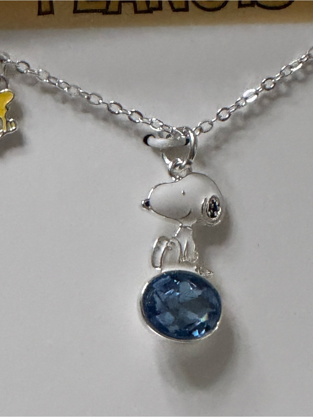 Peanuts Snoopy & Woodstock Fine Silver-Plated Necklace with Blue Crystal - Picture 2 of 5